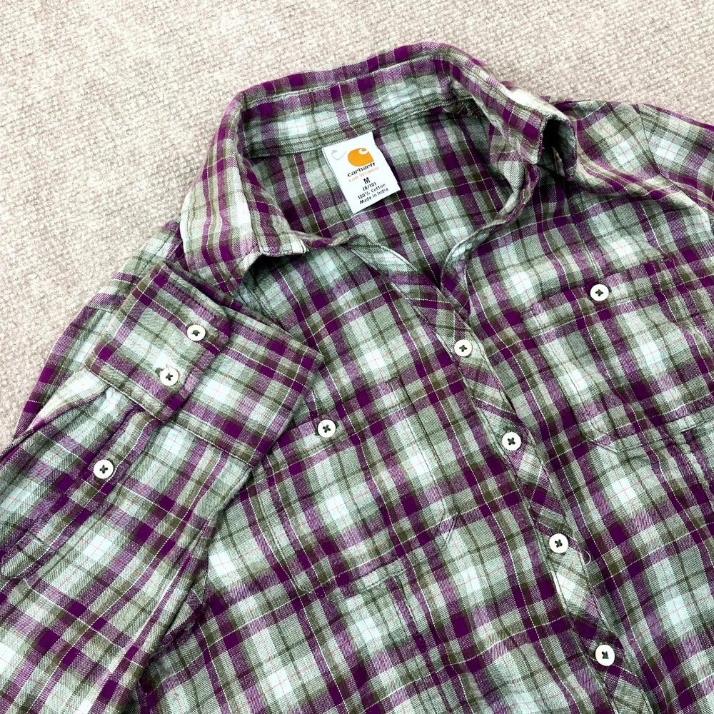 Carhartt Shirt Womens M (8/10) Multicolor Plaid Cotton Roll Tab Sleeve Button Up